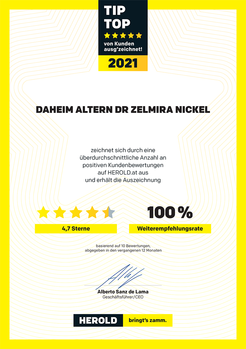 TIP-TOP Qualitätsurkunde 2020 – Daheim Altern